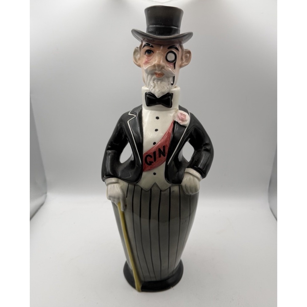 Vintage Shields Japan Gentleman Gin Decanter Figural Bottle 12" w/ Stopper